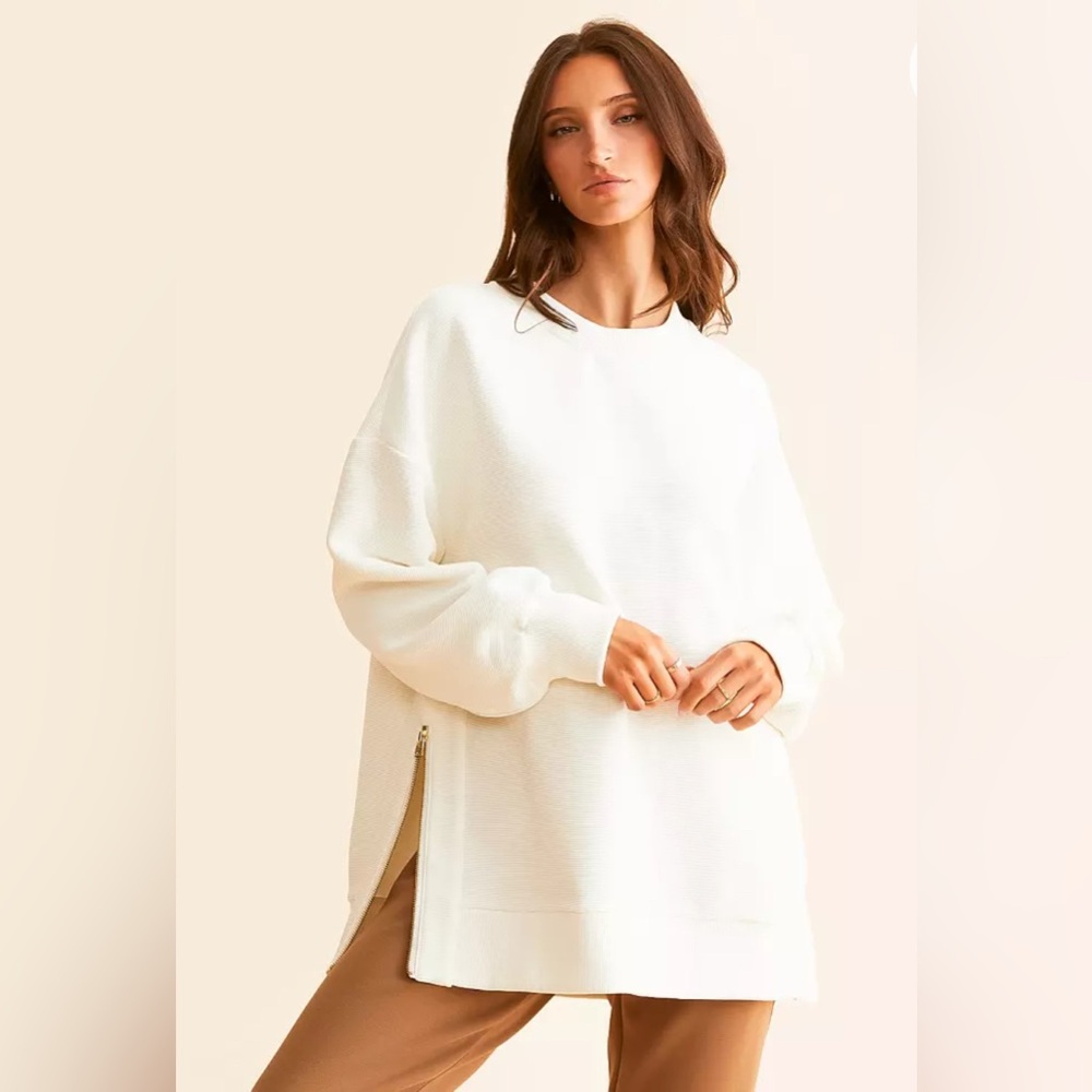 Varley Mae Boyfriend Oversized Sweat‎ Pullover in Egret Small